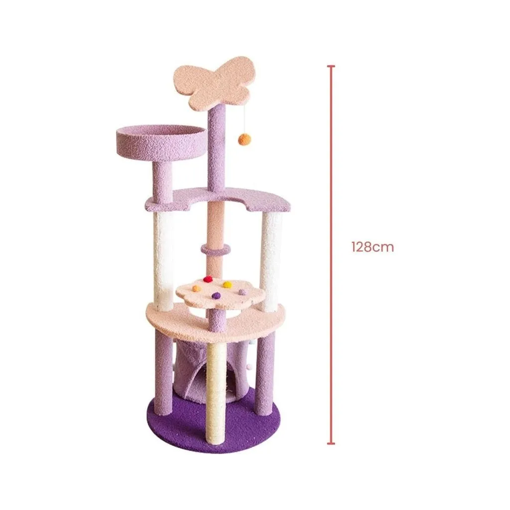 128cm Butterfly Plush Cat Tree Condo | Pink/Purple
