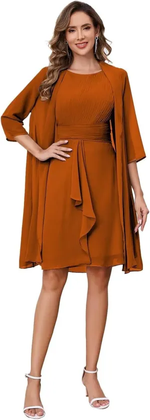 2 Pieces Mother of The Bride Dresses for Women with Jacket Chiffon Formal Evening Wedding Guest Dress