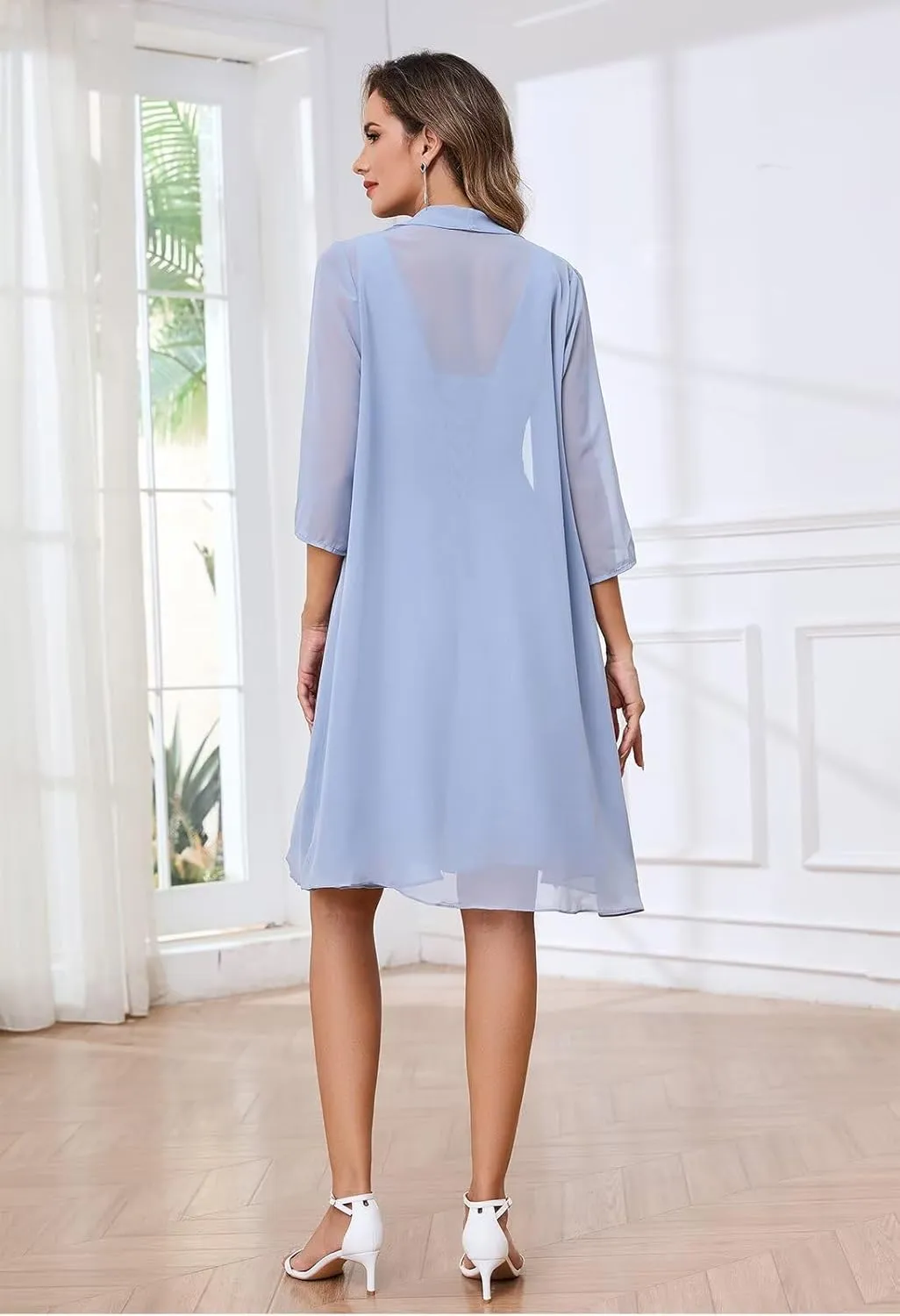 2 Pieces Mother of The Bride Dresses for Women with Jacket Chiffon Formal Evening Wedding Guest Dress