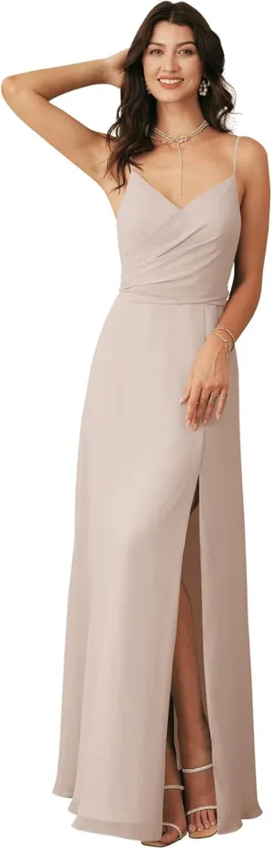 2024 Bridesmaid Dresses A-Line V Neckline Wedding Party Gowns Chiffon Material High Slit Evening Dresses