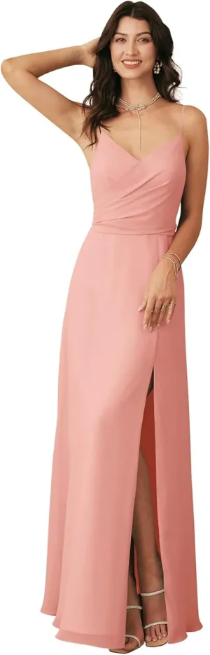 2024 Bridesmaid Dresses A-Line V Neckline Wedding Party Gowns Chiffon Material High Slit Evening Dresses