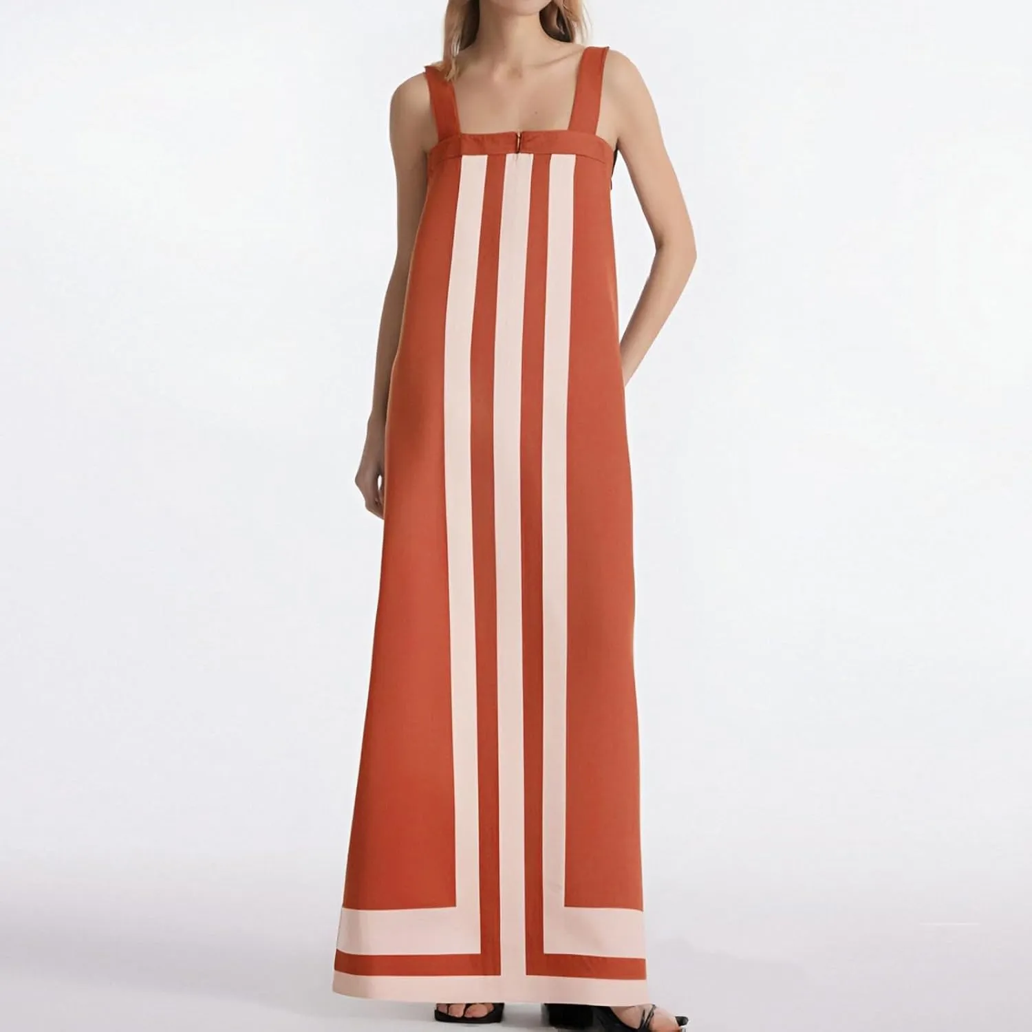 2025 Women Bohemian Floral Dress Summer Casual Color Block Maxi Sleeveless Beach Overall Dress Coverups