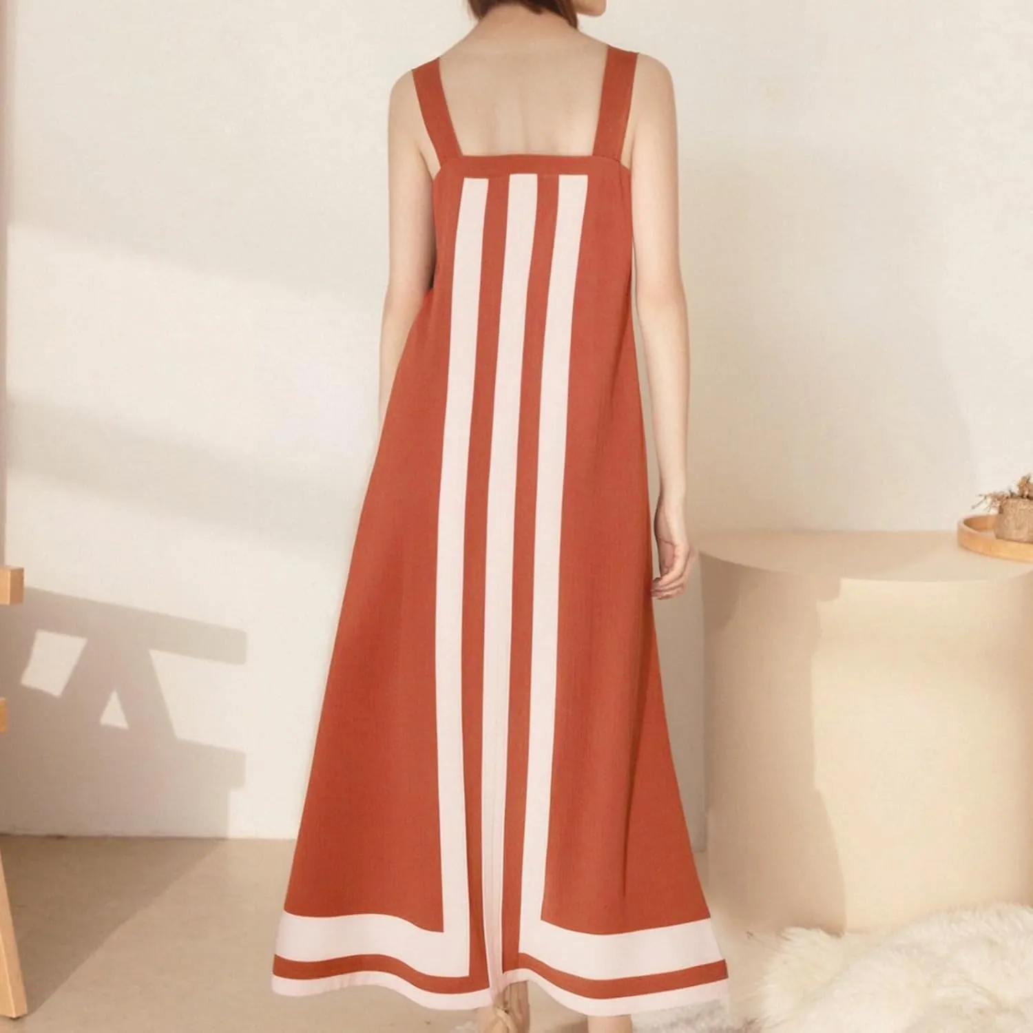 2025 Women Bohemian Floral Dress Summer Casual Color Block Maxi Sleeveless Beach Overall Dress Coverups