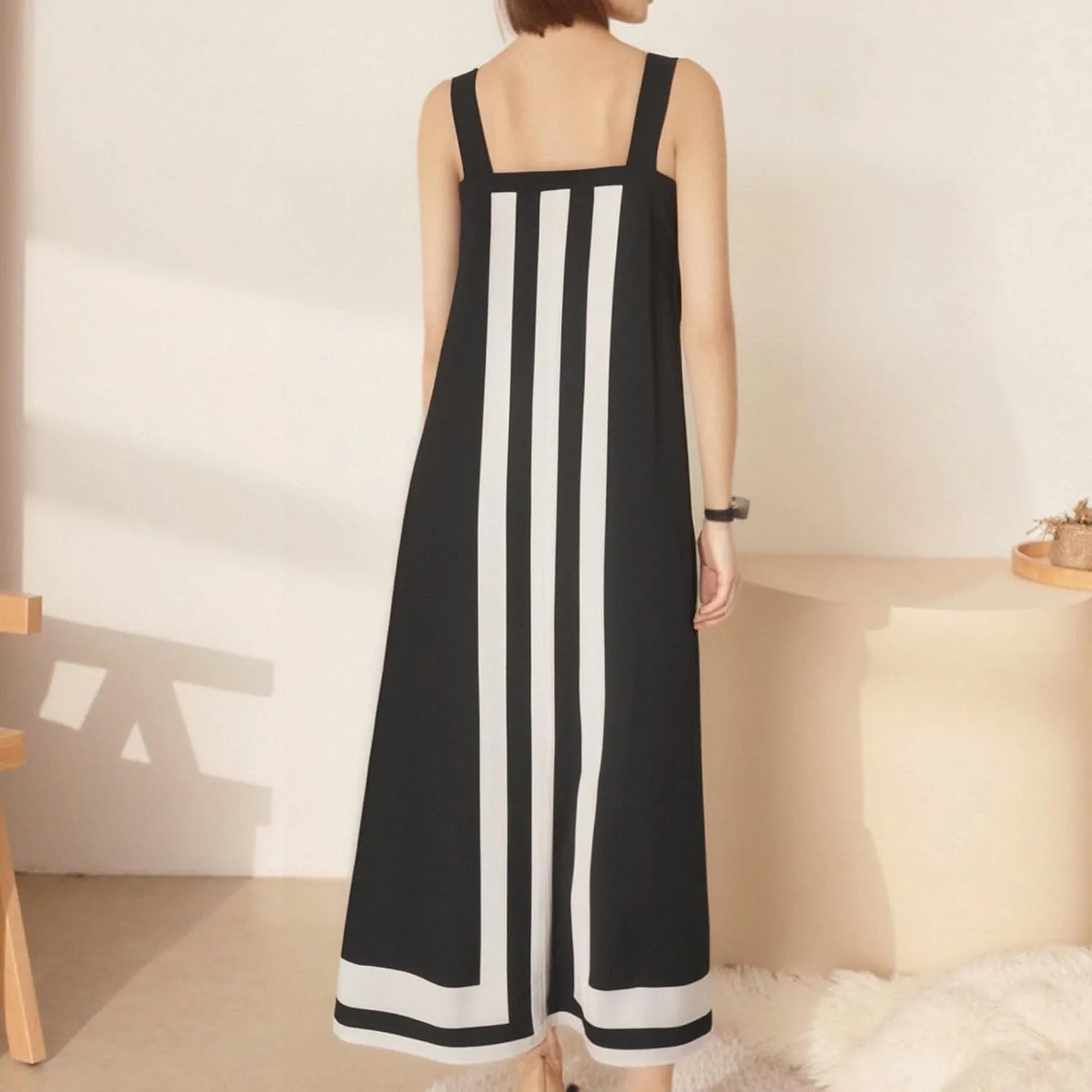 2025 Women Bohemian Floral Dress Summer Casual Color Block Maxi Sleeveless Beach Overall Dress Coverups
