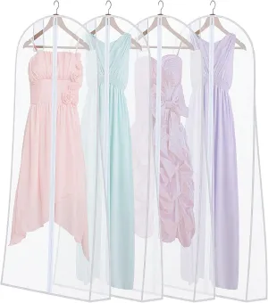 4 Pcs Wedding Dress Garment Bag Protective Breathable Hanging White Clothes Cover 72'' Anti Dust Extra Large Dress Bags for Gowns Long Bridal Evening Suit Coats Storage Travel