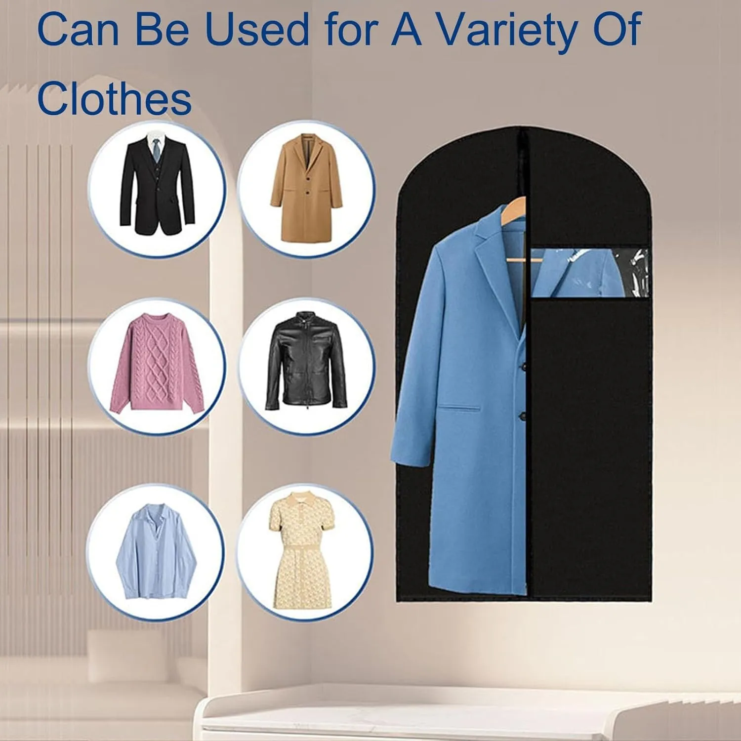 5 Pack Garment Bags Suit Bag Travel Clothes Cover with Zipper for Hanging for Coats, Jackets, Shirts, Dresses, Sweater(Gray,60x100cm/24x39in)