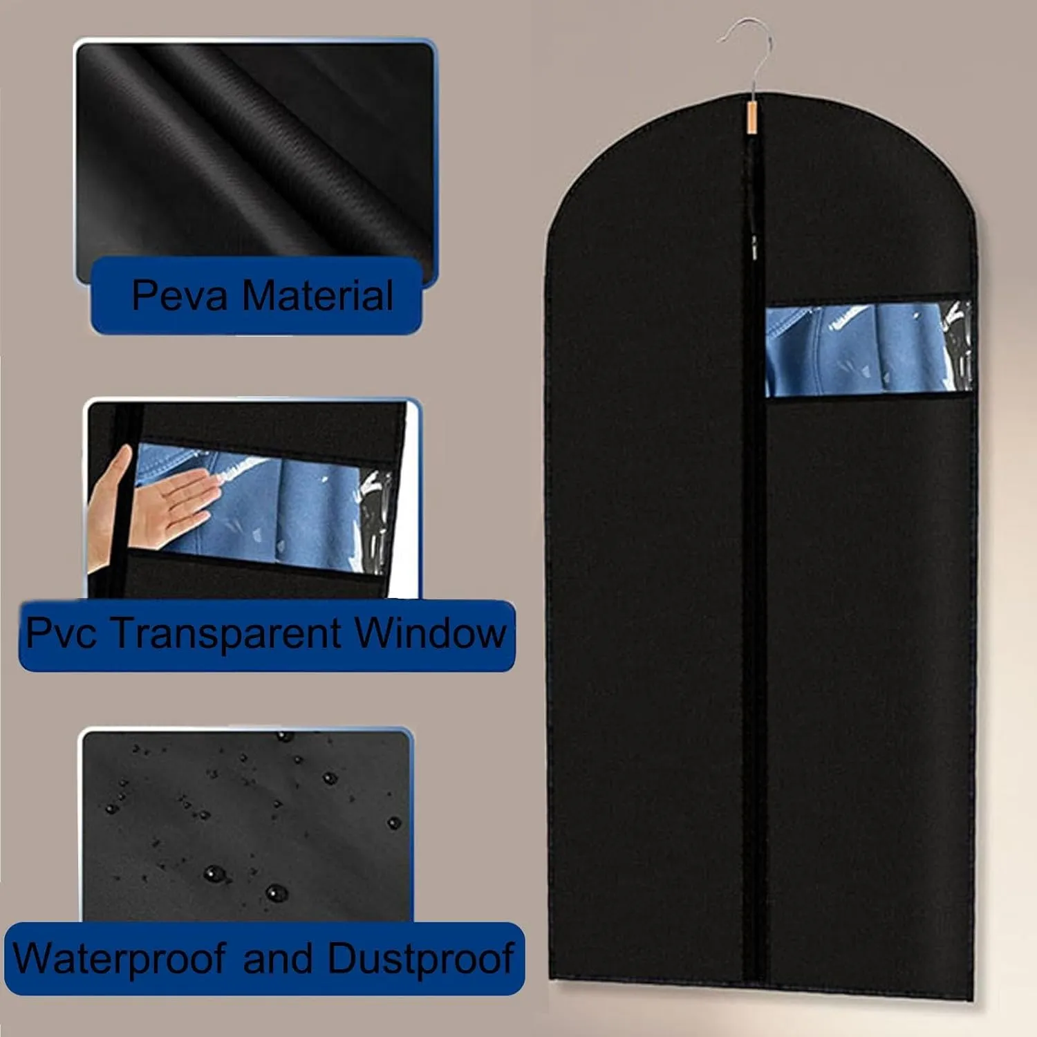 5 Pack Garment Bags Suit Bag Travel Clothes Cover with Zipper for Hanging for Coats, Jackets, Shirts, Dresses, Sweater(Gray,60x120cm/24x47in)