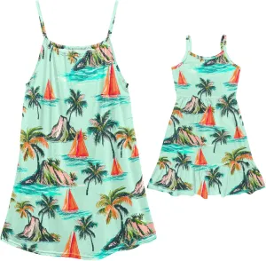 AmzPrint Hawaiian Dresses for Mom and Daughters Summer Cute Kawaii Sundress