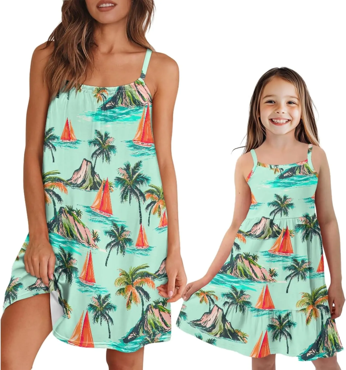 AmzPrint Hawaiian Dresses for Mom and Daughters Summer Cute Kawaii Sundress