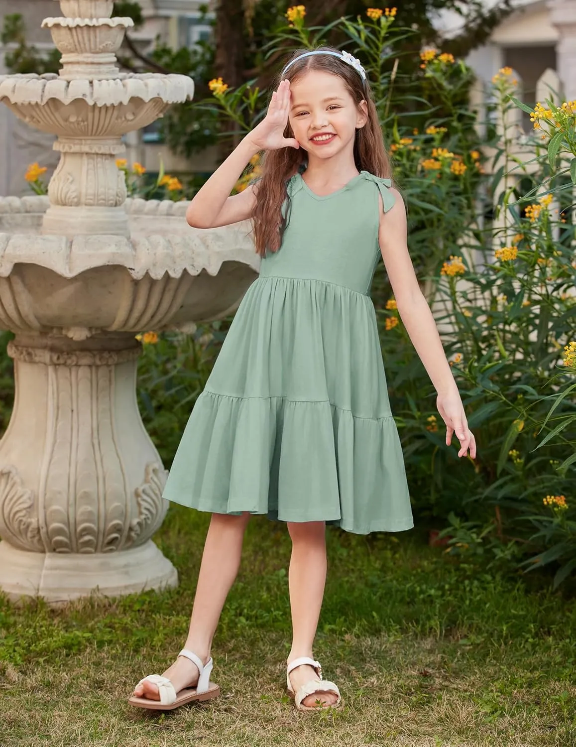 Arshiner Toddler Girl Summer Dress Little Girls Casual Beach Party Bowknot Sling Sundress with Pocket 1-7t