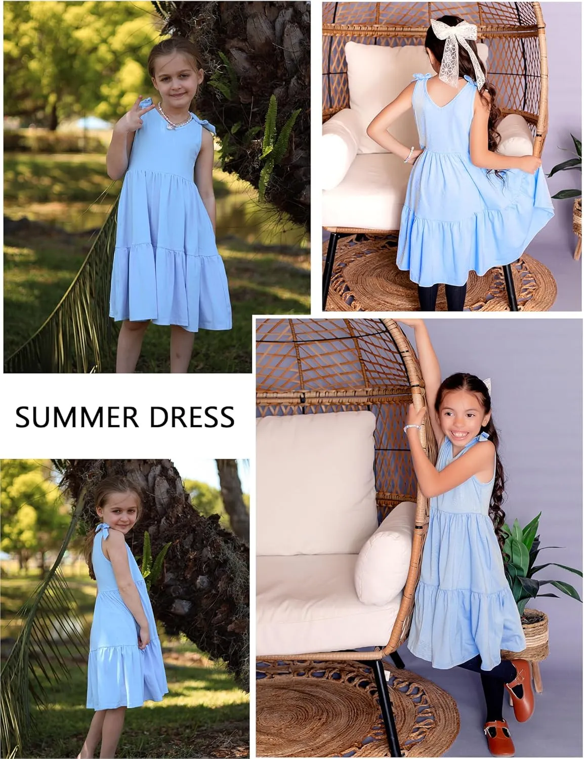 Arshiner Toddler Girl Summer Dress Little Girls Casual Beach Party Bowknot Sling Sundress with Pocket 1-7t