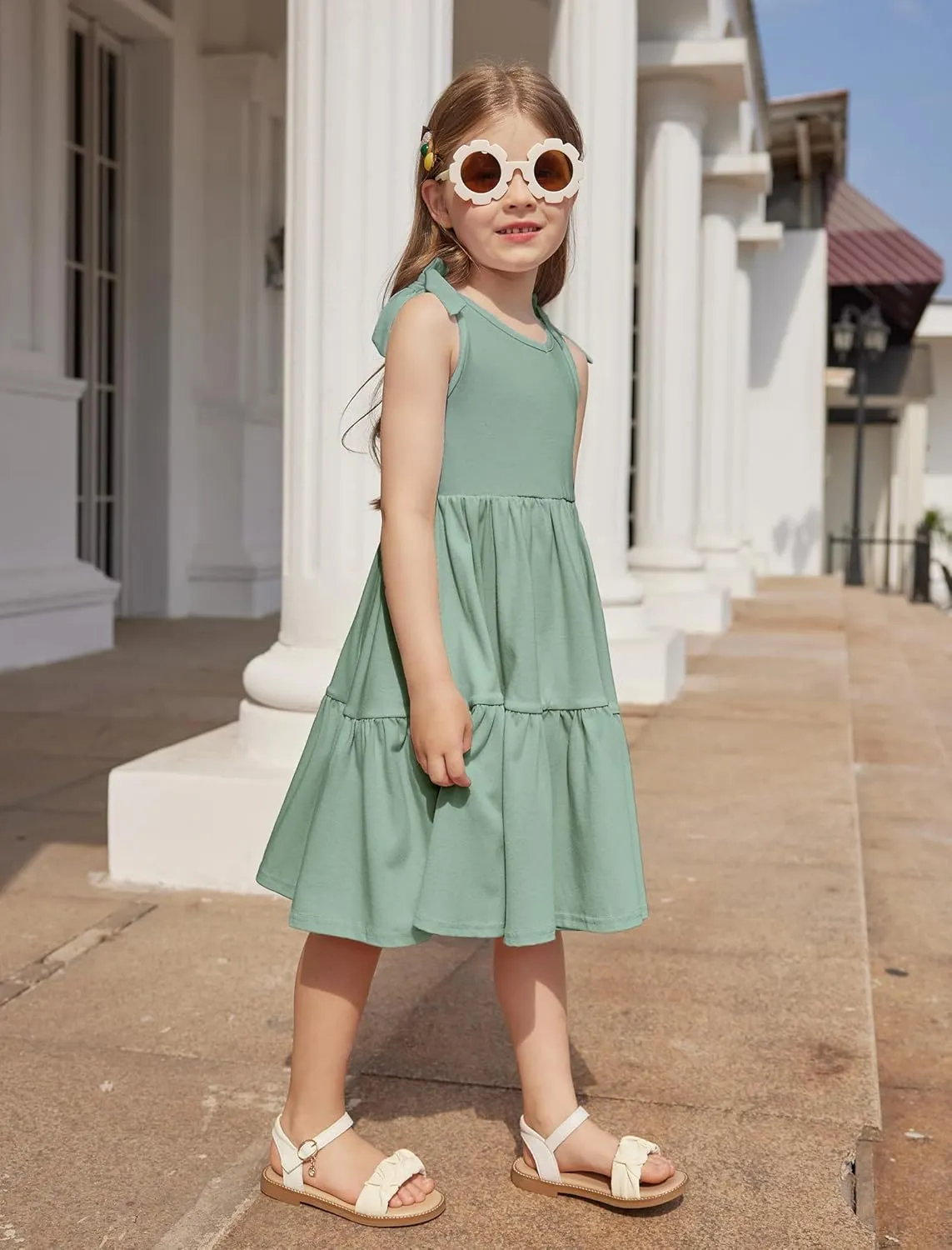 Arshiner Toddler Girl Summer Dress Little Girls Casual Beach Party Bowknot Sling Sundress with Pocket 1-7t