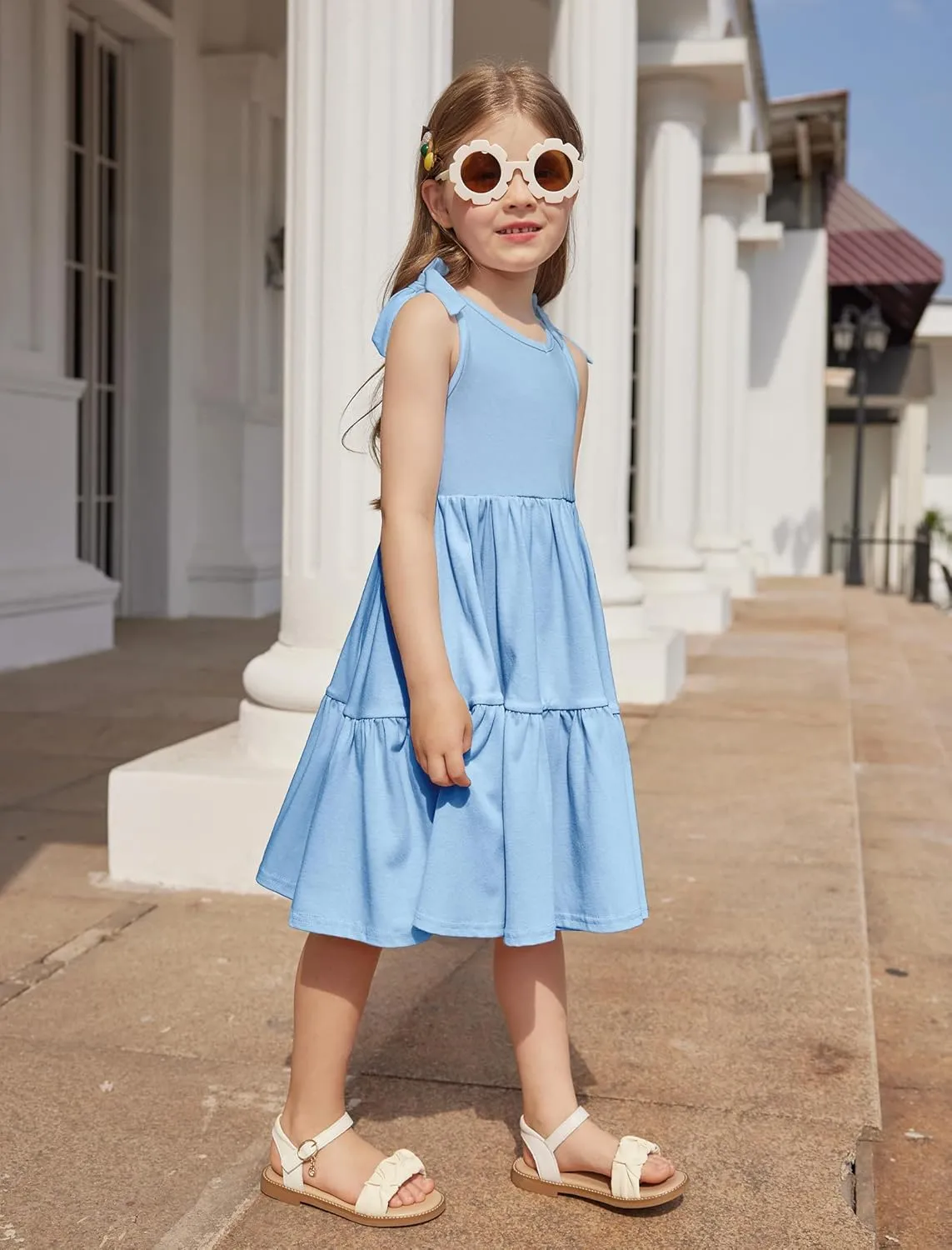 Arshiner Toddler Girl Summer Dress Little Girls Casual Beach Party Bowknot Sling Sundress with Pocket 1-7t