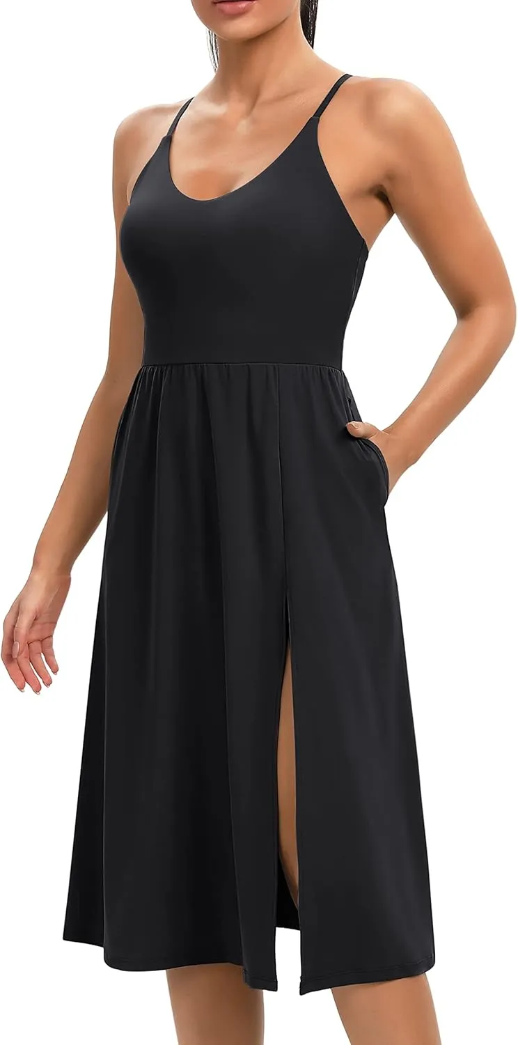 Athletic Dress with Built in Shorts & Bra Adjustable Straps Workout Dress for Tennis Golf Midi Dresses for Women