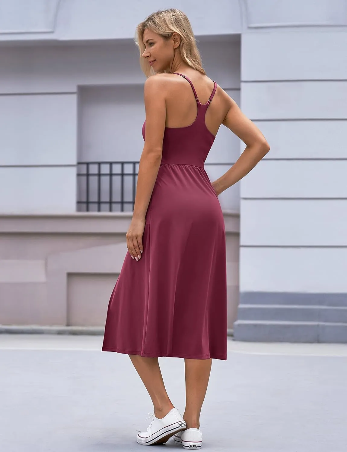 Athletic Dress with Built in Shorts & Bra Adjustable Straps Workout Dress for Tennis Golf Midi Dresses for Women