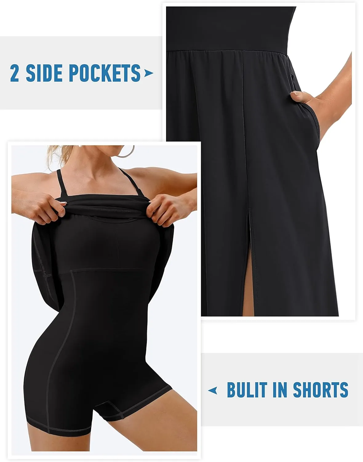 Athletic Dress with Built in Shorts & Bra Adjustable Straps Workout Dress for Tennis Golf Midi Dresses for Women