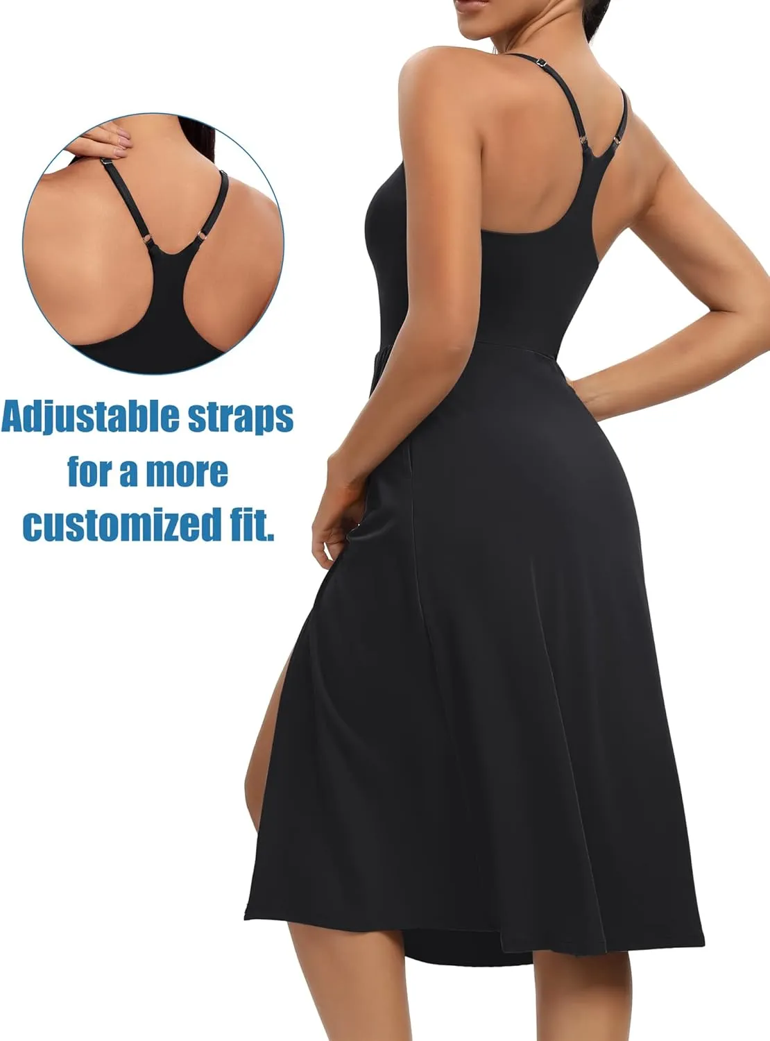 Athletic Dress with Built in Shorts & Bra Adjustable Straps Workout Dress for Tennis Golf Midi Dresses for Women