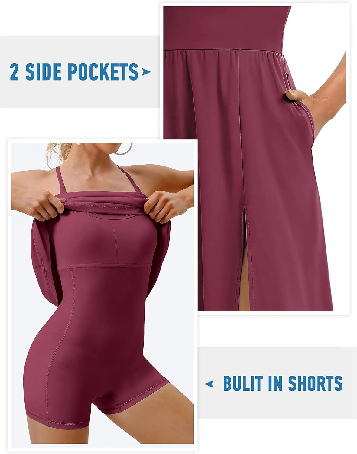Athletic Dress with Built in Shorts & Bra Adjustable Straps Workout Dress for Tennis Golf Midi Dresses for Women