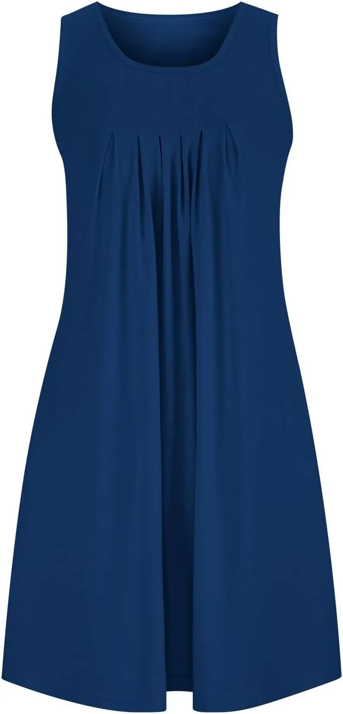 Aymnlox Women's Summer Sleeveless Sexy Wrap Crewneck Dresses Fashion Solid Ruched Maxi Dress Vacation Swim Cover up Dress