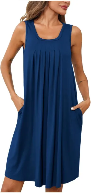 Aymnlox Women's Summer Sleeveless Sexy Wrap Crewneck Dresses Fashion Solid Ruched Maxi Dress Vacation Swim Cover up Dress