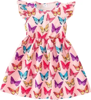 Baby Girls Dress Unicorn Casual Flutter Sleeve Swing Sundress Birthday Party Summer Playwear Dresses 1-8 Years Old