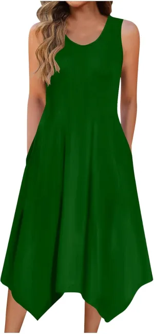 Beach Dresses for Women 2025 Vacation Plus Size Hankerchief Hem Maxi Tank Dresses Fashion Floral Sundress