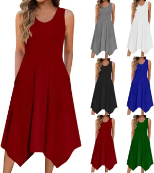 Beach Dresses for Women 2025 Vacation Plus Size Hankerchief Hem Maxi Tank Dresses Fashion Floral Sundress