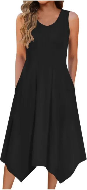 Beach Dresses for Women 2025 Vacation Plus Size Hankerchief Hem Maxi Tank Dresses Fashion Floral Sundress