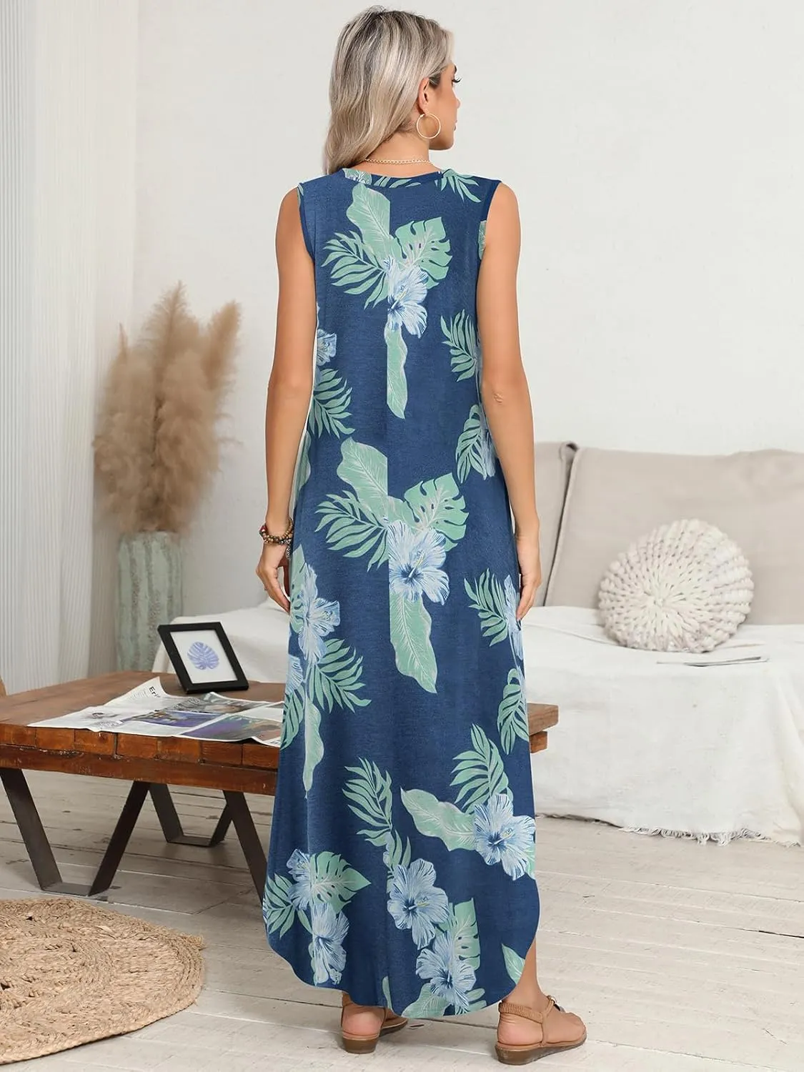 BELAROI Womens Plus Size Maxi Dress Sundress Summer Casual Sleeveless V Neck Pockets Beach Swimsuit Coverup Loose