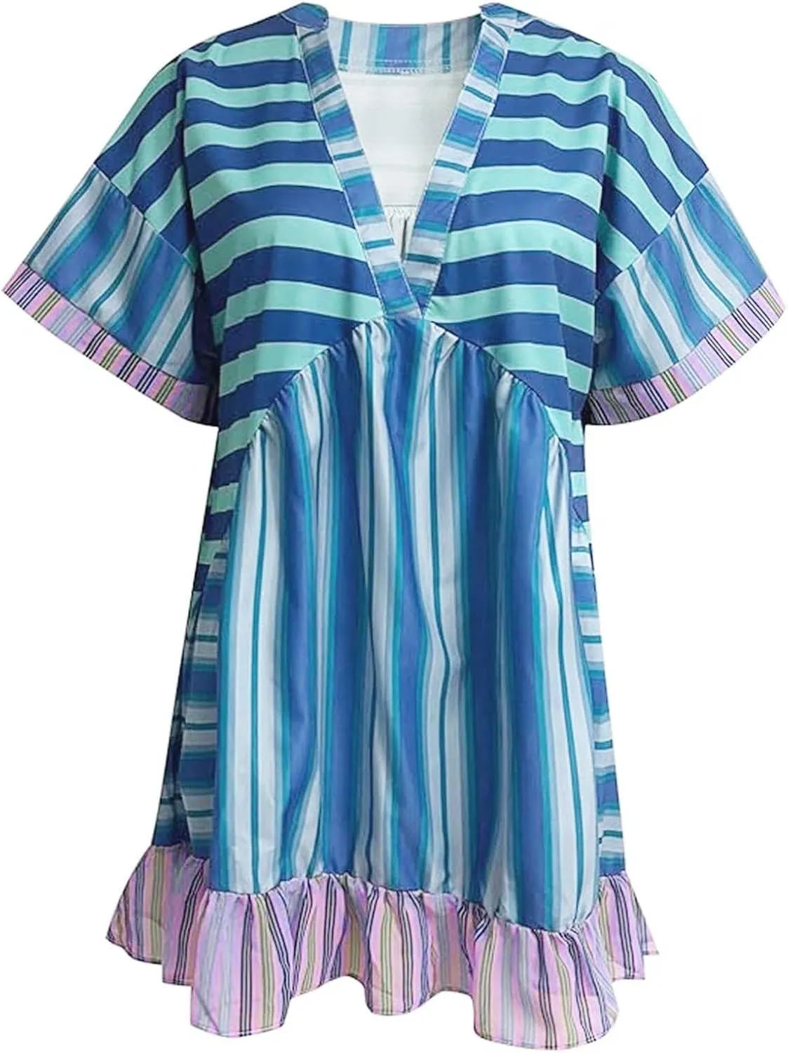 Boho Dresses for Women 2024 Patchwork Floral Deep V Neck Ruffle Oversized Babydoll Sundress Y2k Hot Shot Mini Dress