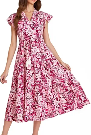 Boho Dresses for Women 2025 Summer Short Sleeve Beach Floral Maxi Dress Flowy Casual V Neck Bohemian Sundress