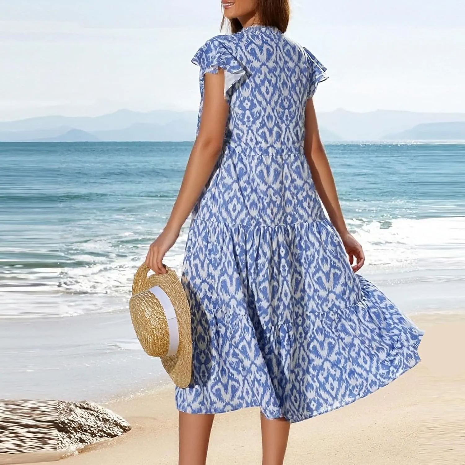 Boho Dresses for Women 2025 Summer Short Sleeve Beach Floral Maxi Dress Flowy Casual V Neck Bohemian Sundress