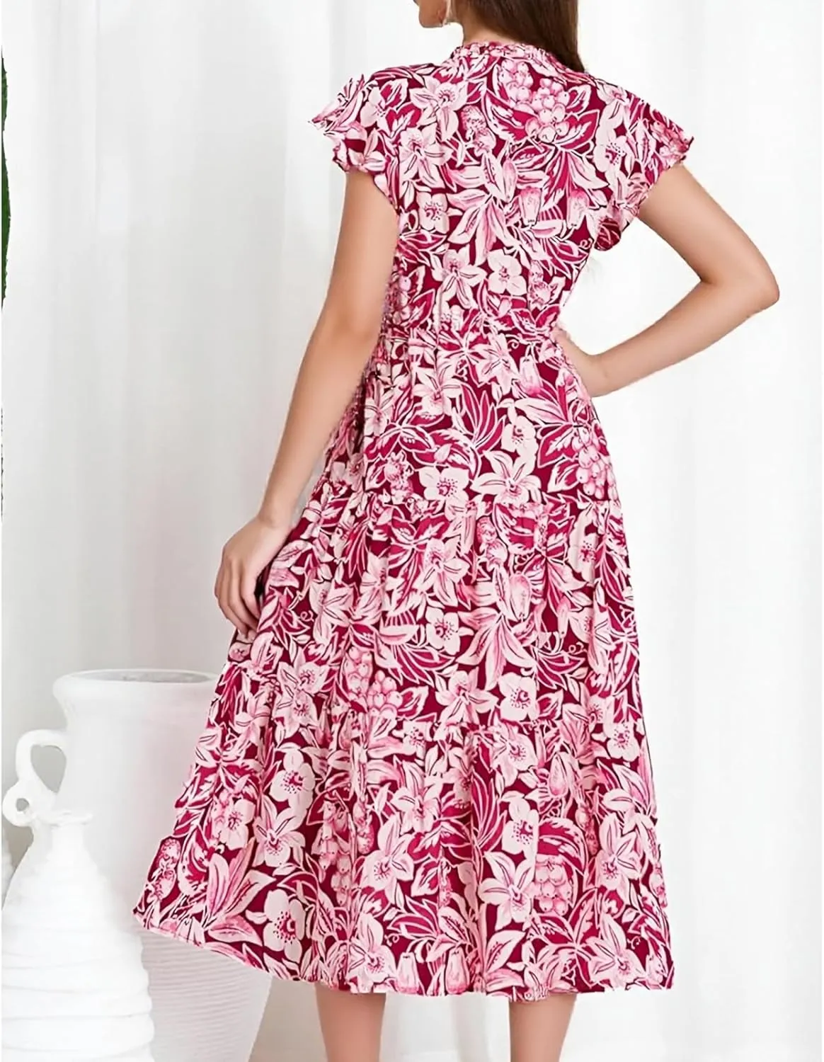 Boho Dresses for Women 2025 Summer Short Sleeve Beach Floral Maxi Dress Flowy Casual V Neck Bohemian Sundress