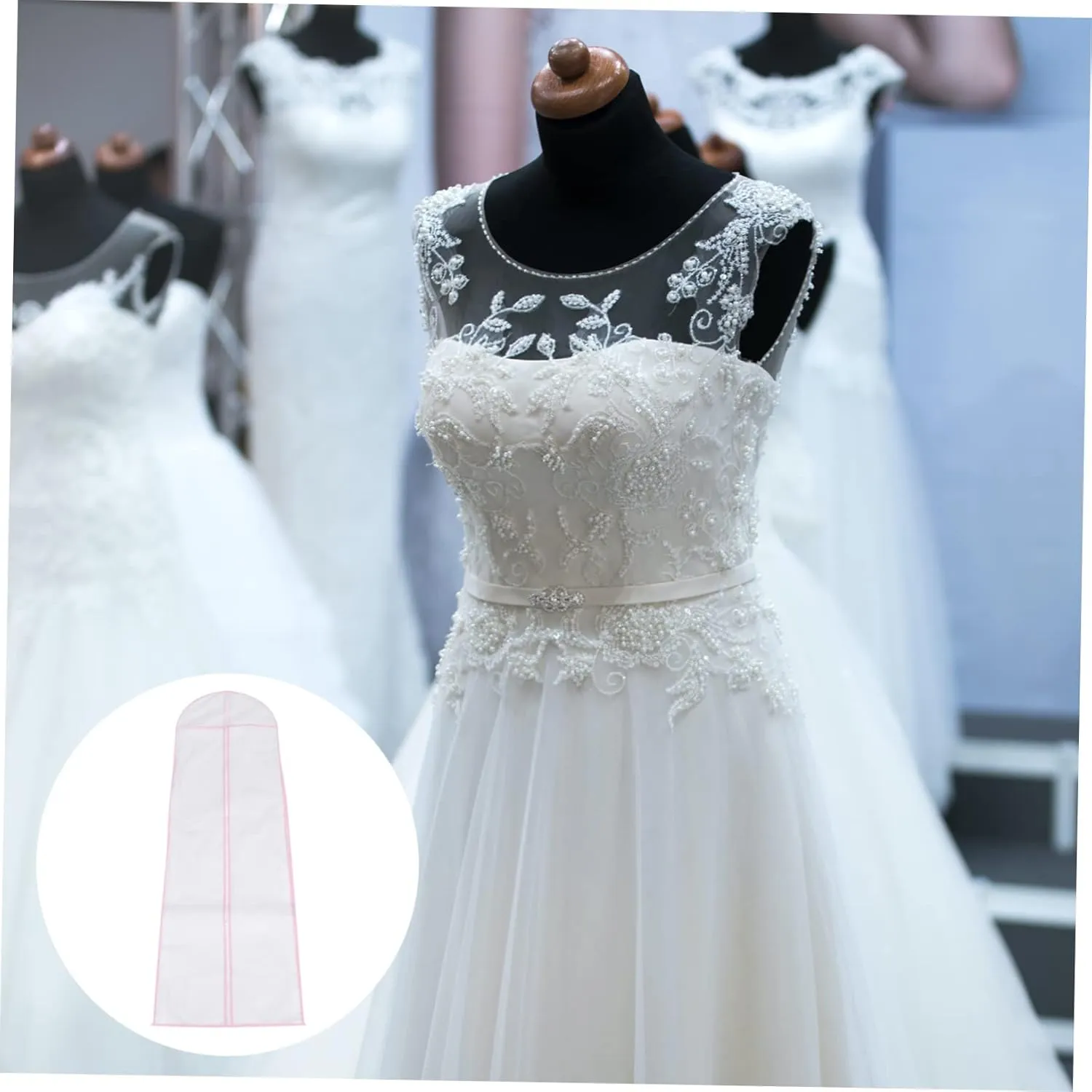 Bridal Gown Storage Bag Wedding Dress Dust Cover Pink Nonwoven Fabric Garment Bag for Bridal Preservation