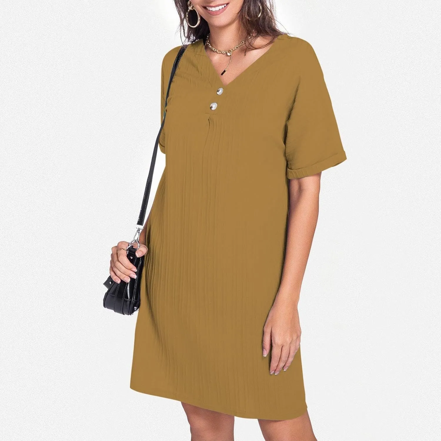 Button Down Dress for Women 2025 V Neck Mini Summer Dress Casual Short Sleeve Beach Vacation Dresses Resort Wear