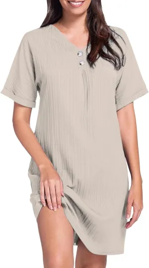 Button Down Dress for Women 2025 V Neck Mini Summer Dress Casual Short Sleeve Beach Vacation Dresses Resort Wear