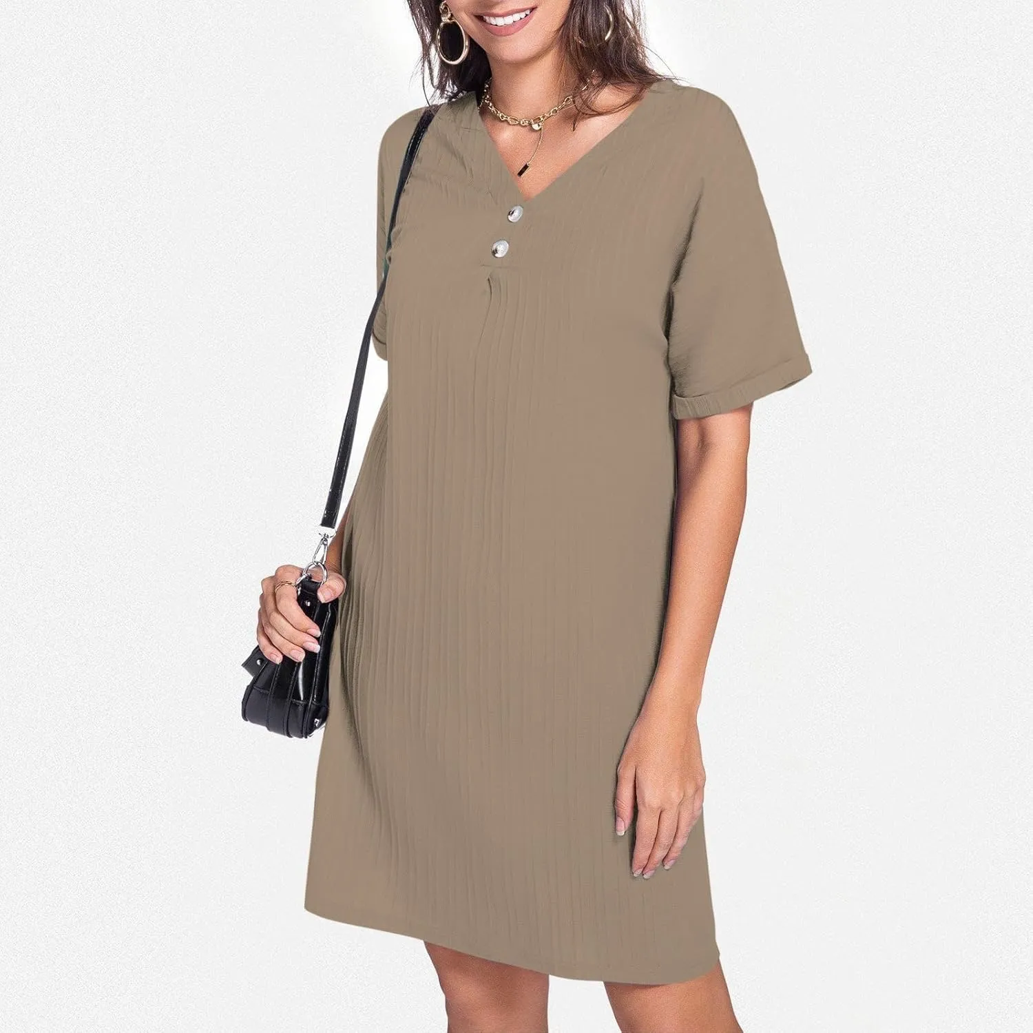 Button Down Dress for Women 2025 V Neck Mini Summer Dress Casual Short Sleeve Beach Vacation Dresses Resort Wear
