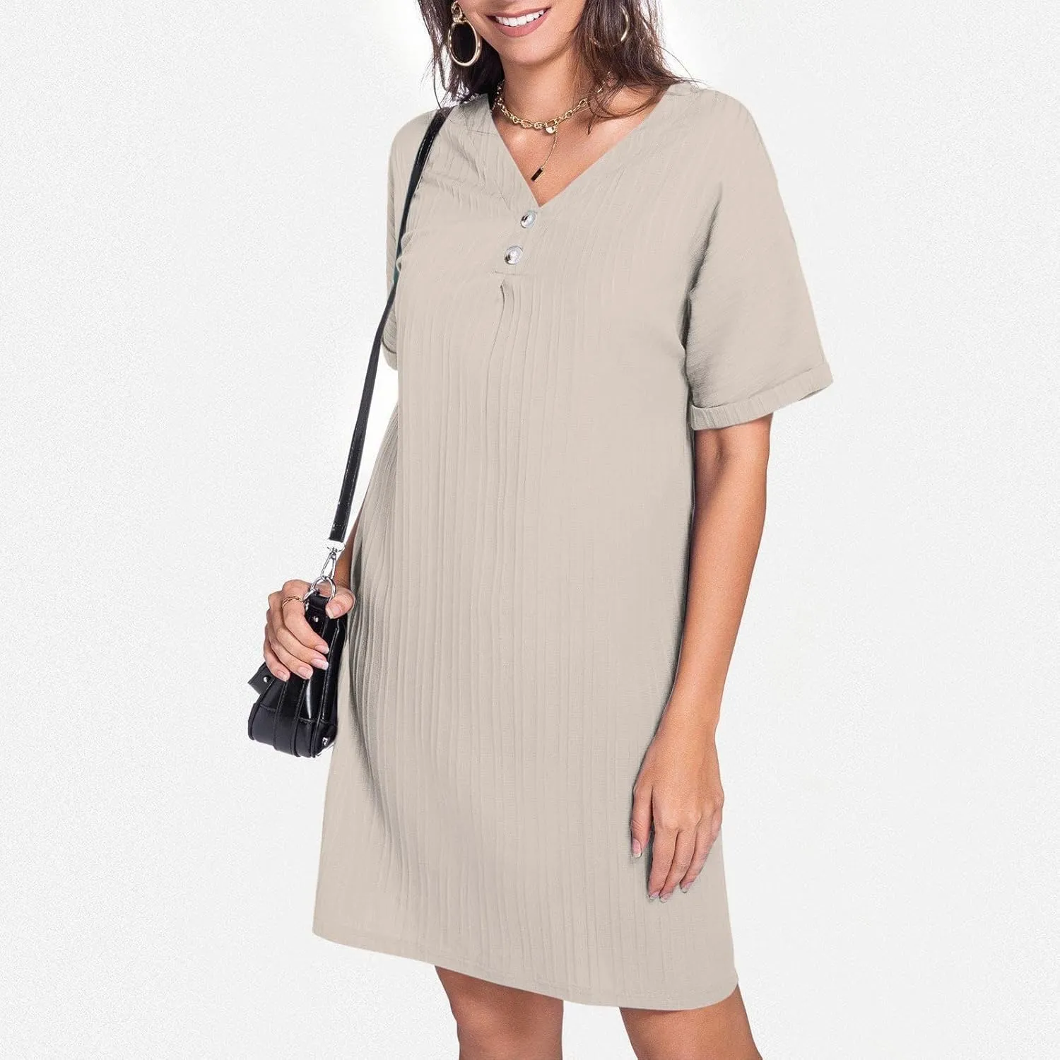 Button Down Dress for Women 2025 V Neck Mini Summer Dress Casual Short Sleeve Beach Vacation Dresses Resort Wear