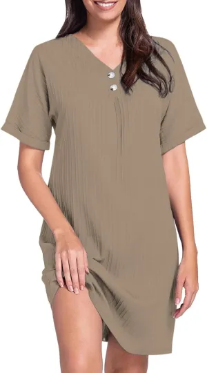 Button Down Dress for Women 2025 V Neck Mini Summer Dress Casual Short Sleeve Beach Vacation Dresses Resort Wear