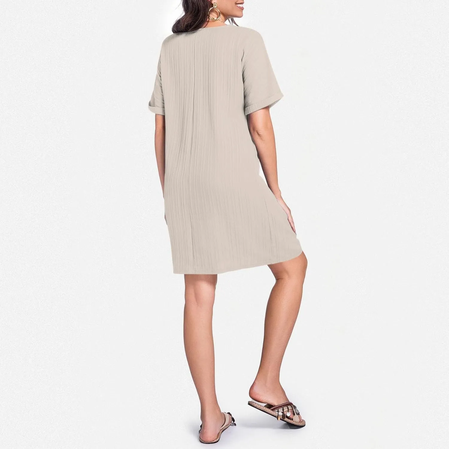 Button Down Dress for Women 2025 V Neck Mini Summer Dress Casual Short Sleeve Beach Vacation Dresses Resort Wear