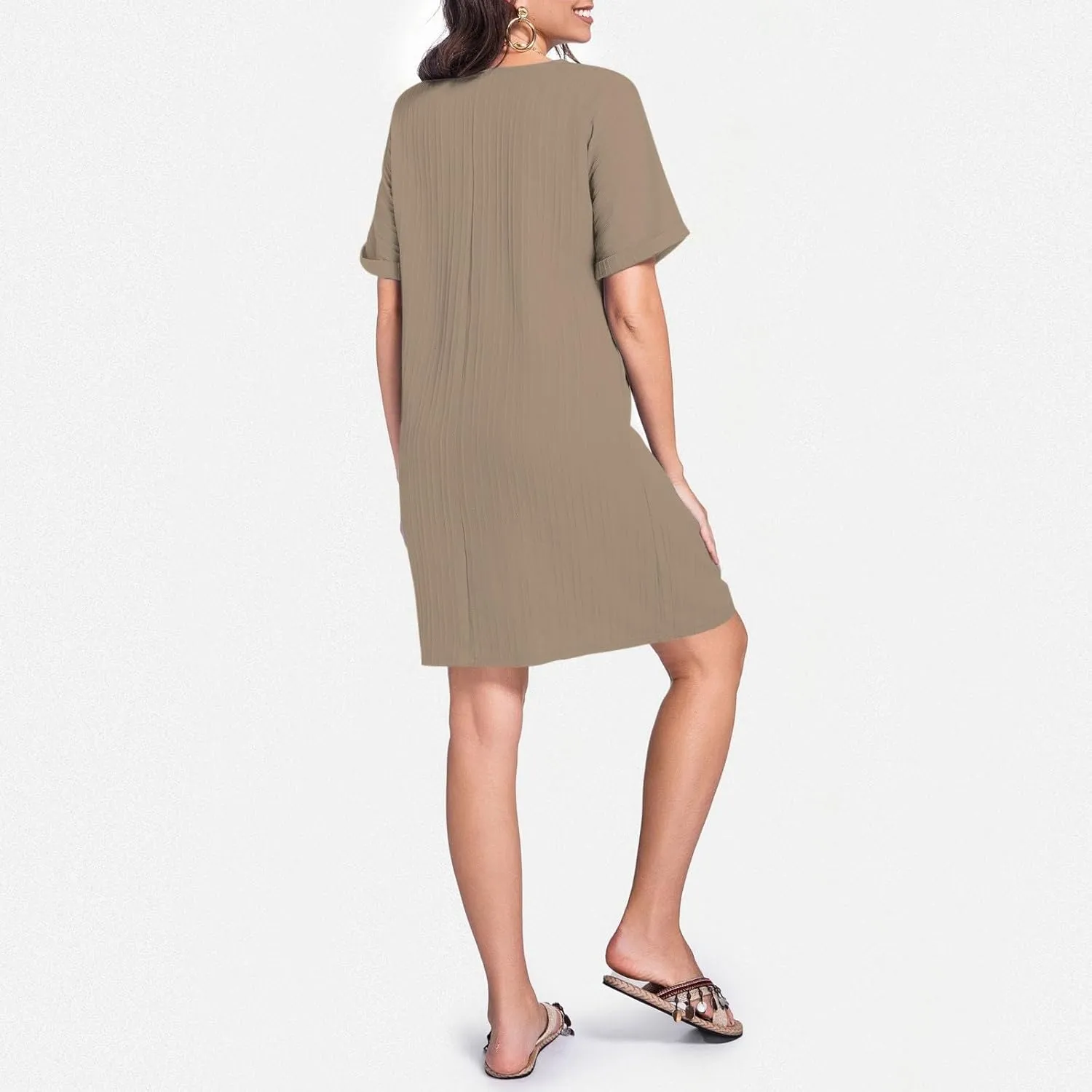 Button Down Dress for Women 2025 V Neck Mini Summer Dress Casual Short Sleeve Beach Vacation Dresses Resort Wear