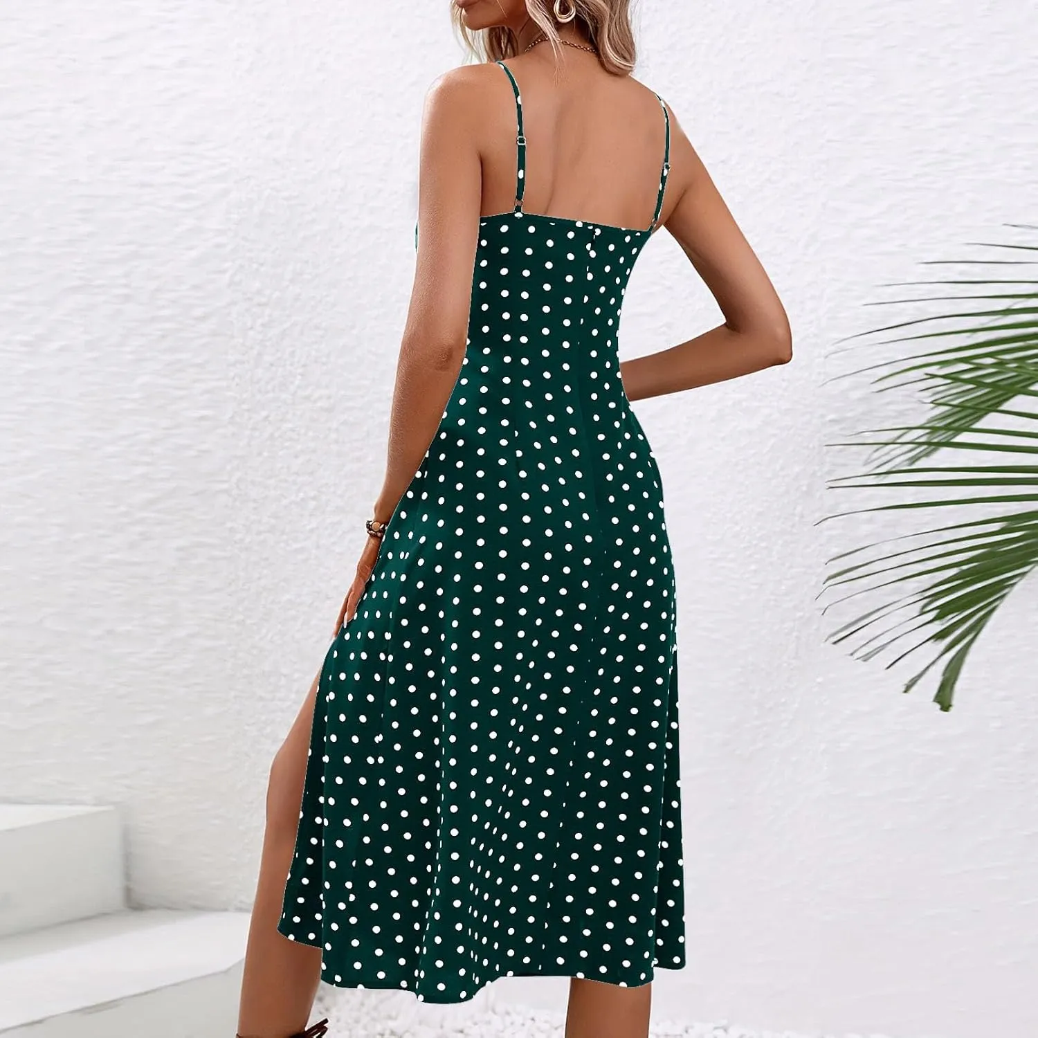 Casual Dresses for Women Summer Spaghetti Strap Split Midi Sundress Elegant Trendy Boho Polka Dot Dress