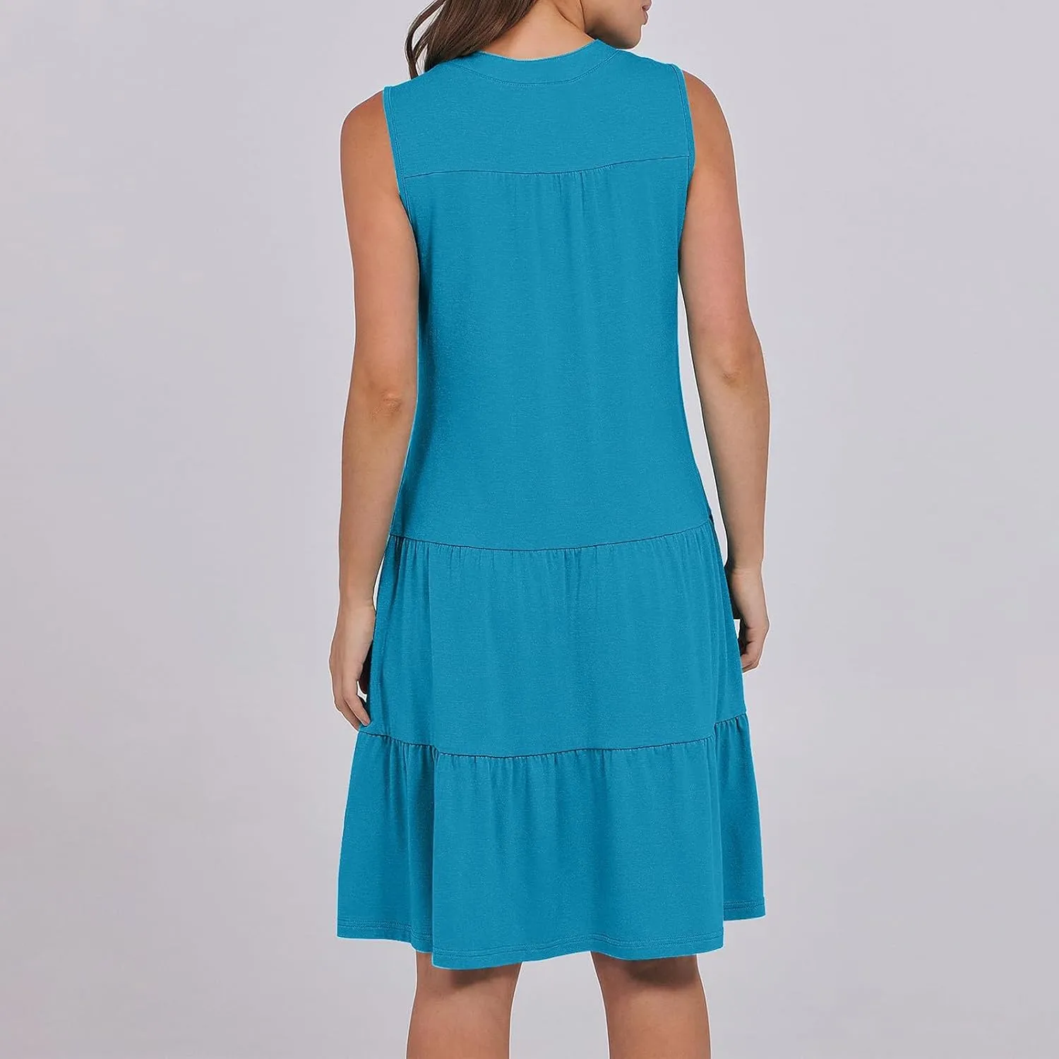 Casual Summer Dresses for Women 2025 Beach Vacation Mini Dresses with Pockets Sleeveless V Neck Ruffle Dresses