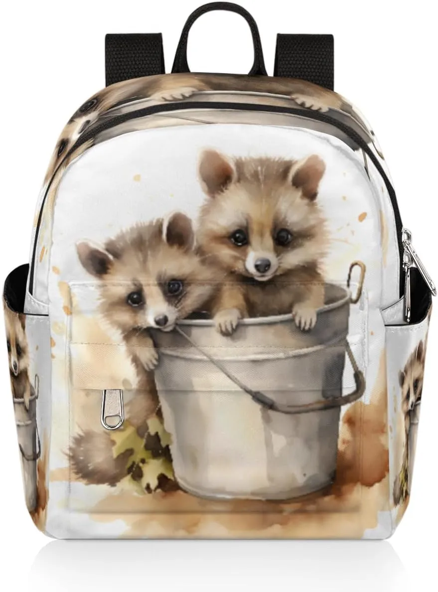 cfpolar Mini Backpack Purse for Women, Watercolor Raccoons Iron Bucket Small Backpack Multi Functional Casual Daypack Soft Shoulder Bag Handbags for Ladies Travel Work