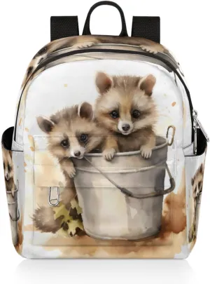 cfpolar Mini Backpack Purse for Women, Watercolor Raccoons Iron Bucket Small Backpack Multi Functional Casual Daypack Soft Shoulder Bag Handbags for Ladies Travel Work
