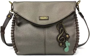 CHALA Charming Crossbody Bag Shoulder Handbag With Flap Top and Purse Charm - Pewter