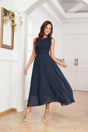 Chiffon Bridesmaid Dresses for Women Tea Length Infinity Pleated High Low Formal Wedding Guest Dresses