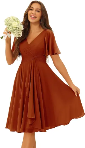 Chiffon Bridesmaid Dresses Short 2025 Long for Women V Neck Wedding Guest Dresses TN317