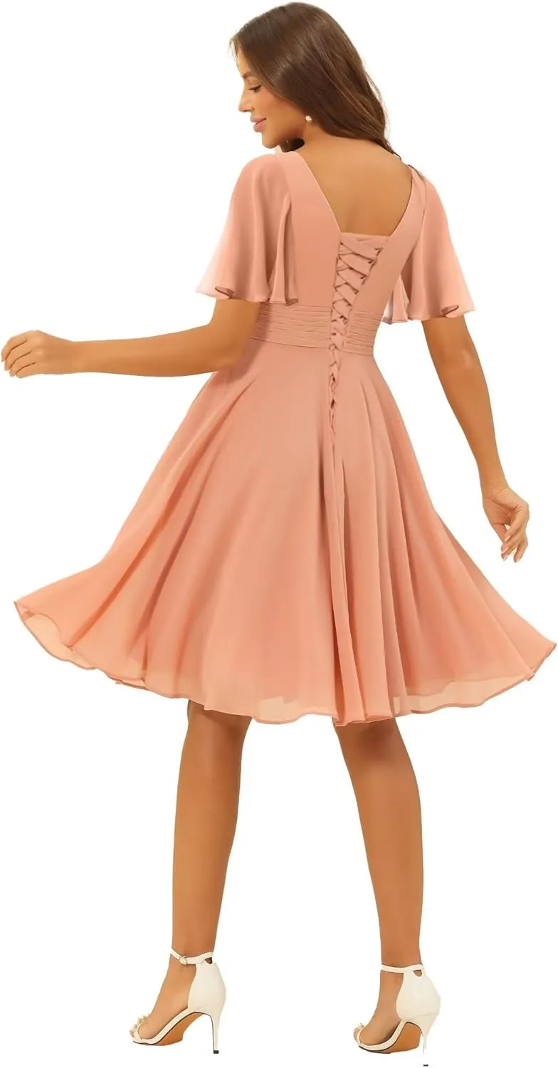 Chiffon Bridesmaid Dresses Short 2025 Long for Women V Neck Wedding Guest Dresses TN317