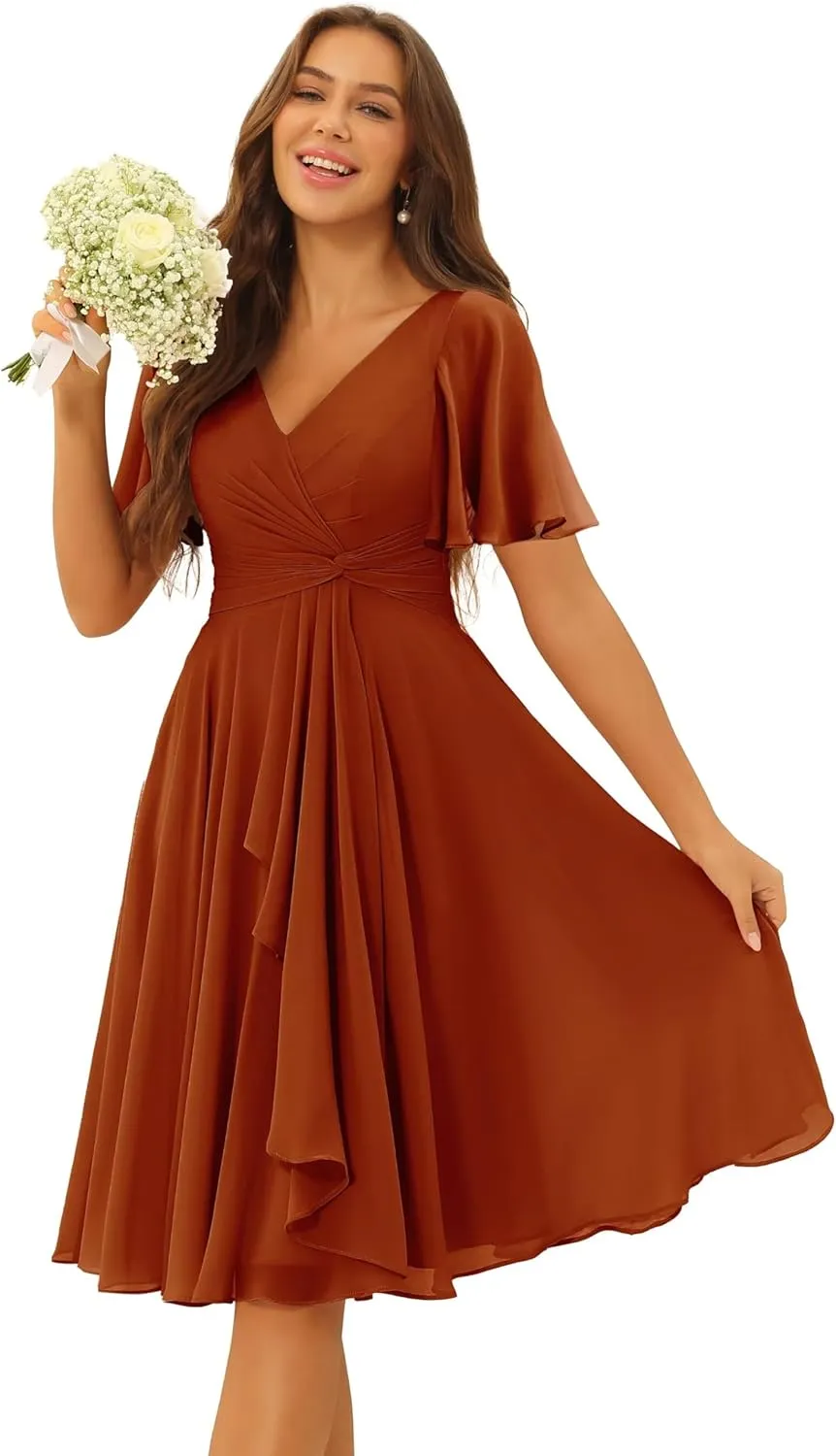 Chiffon Bridesmaid Dresses Short 2025 Long for Women V Neck Wedding Guest Dresses TN317